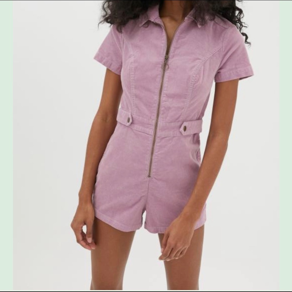 UO Tyson Zip-Front Short Sleeve Corduroy Romper
